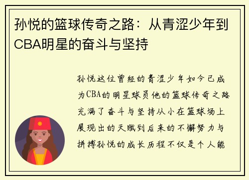 孙悦的篮球传奇之路：从青涩少年到CBA明星的奋斗与坚持